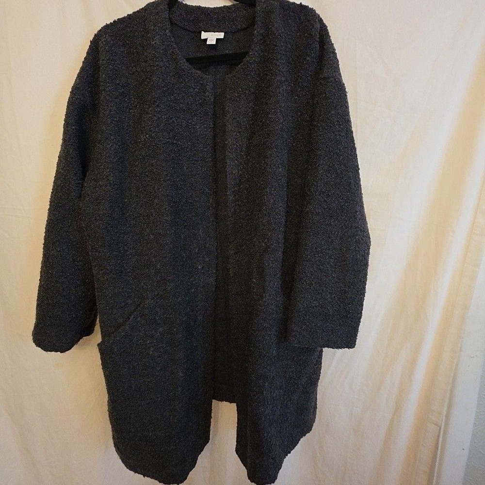 Pure Jill Coatigan Womens Large Gray Boucle Knit Open Front Pockets Unlined